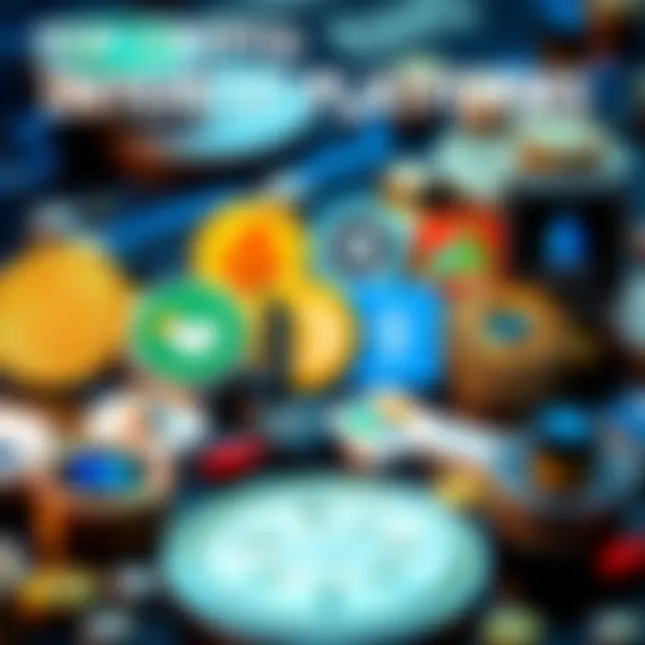 A collage of logos from popular crypto platforms offering high interest rates on Bitcoin and other cryptocurrencies, with a background of coins and digital assets.