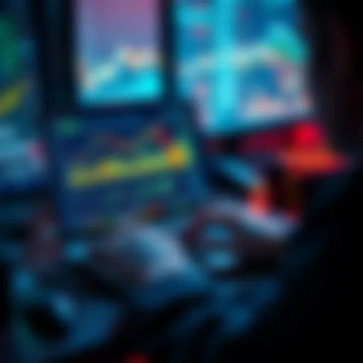 A person analyzing cryptocurrency trends on a laptop, with financial charts displayed on the screen