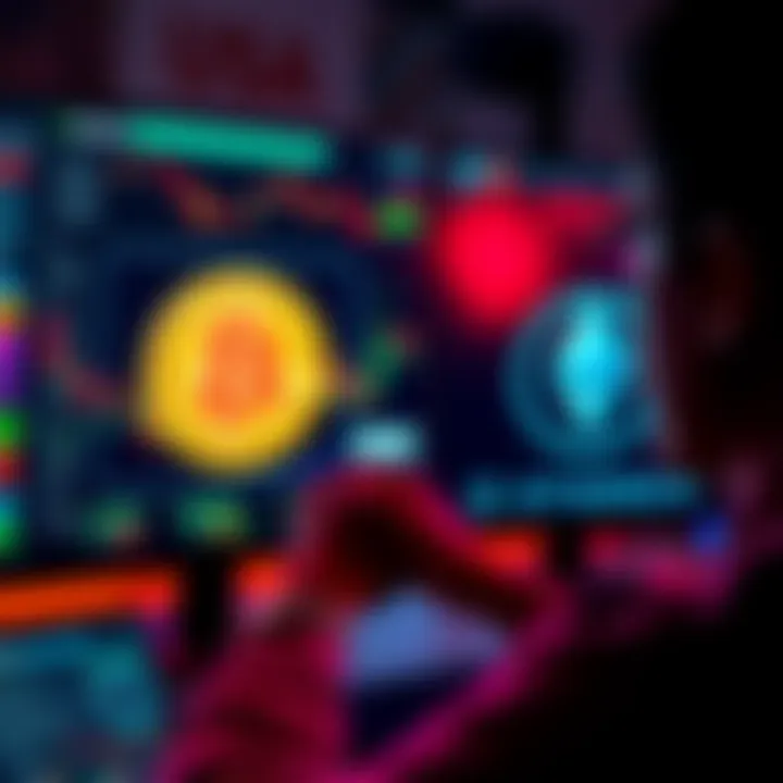 A person looking at a computer screen displaying Bitcoin and Ethereum logos, contemplating investment decisions.