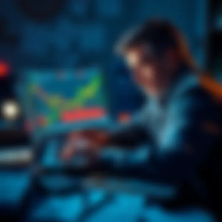 Crypto Investment Struggles A person looks worried while analyzing Bitcoin investment charts on a laptop, surrounded by notes and a calculator