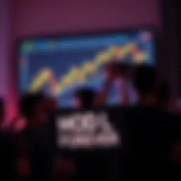 Crypto Investors with HODL Signs A group of crypto investors holding signs that say 'HODL Forever' while looking at a fluctuating cryptocurrency graph on a screen.