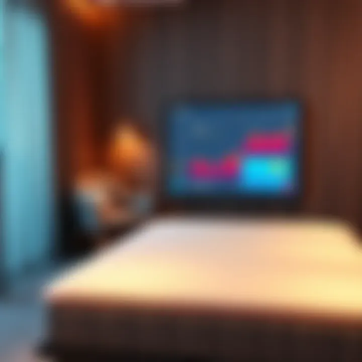 A stylish chair and a simple mattress beside a digital cryptocurrency portfolio display