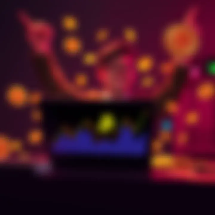 A person celebrating with a laptop showing rising Bitcoin graphs and coins around them after a successful crypto loan experience.