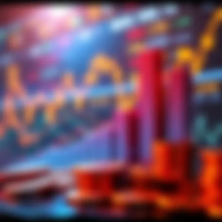 A visual representation of rising cryptocurrency prices with bar graphs and coins, suggesting a bullish trend.