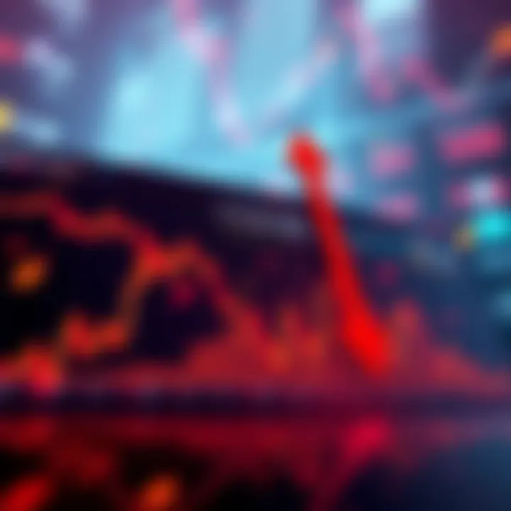 Graph showing downward trend in cryptocurrency prices with red arrows