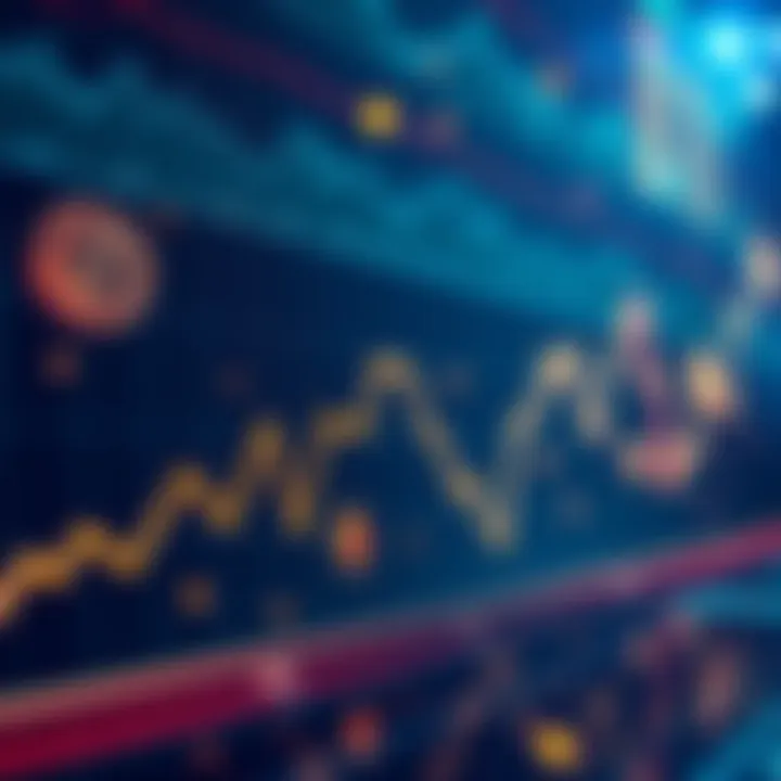 Crypto Market Decline A downward trend line on a cryptocurrency chart with symbols of popular coins like Bitcoin and Ethereum losing value.