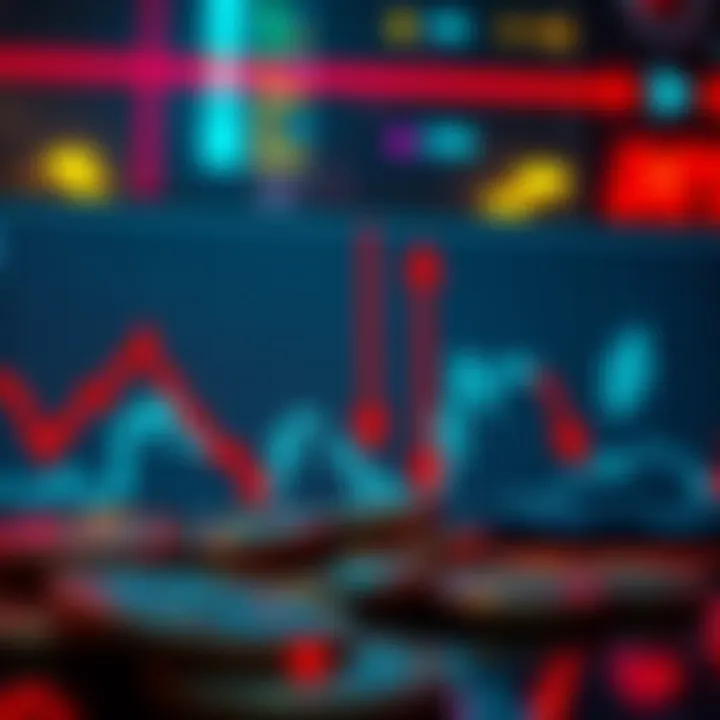 Crypto Market Downturn Graph showing a decline in cryptocurrency values with red arrows indicating a drop, symbolizing market struggles.