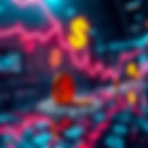 A graphic showing a downward trend in cryptocurrency prices with large dollar signs disappearing, representing liquidation.