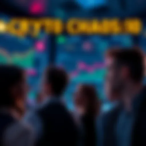 People looking worried at cryptocurrency charts and screens showing market dips