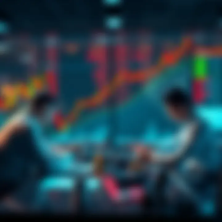 Cryptocurrency Market Pump A chart showing a rise in cryptocurrency prices with traders discussing trends at a table.