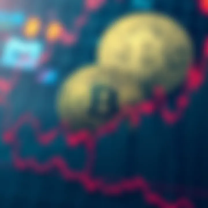 A graph showing the fluctuating trends of cryptocurrency prices with a digital coin in the background.