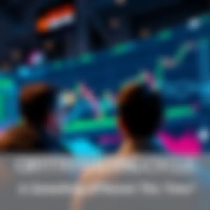Investors looking at a digital screen showing Bitcoin and altcoin price charts with uncertainty in the market
