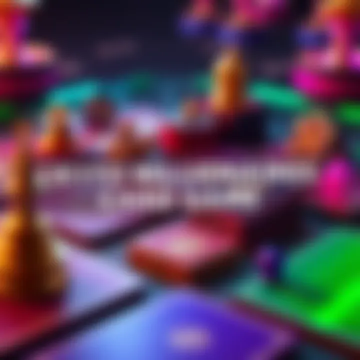 Colorful strategy card game featuring cryptocurrency-themed cards and game pieces