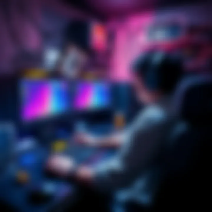 Crypto Mining Setup A person working on a computer with multiple graphics cards for crypto mining, surrounded by wires and mining equipment.