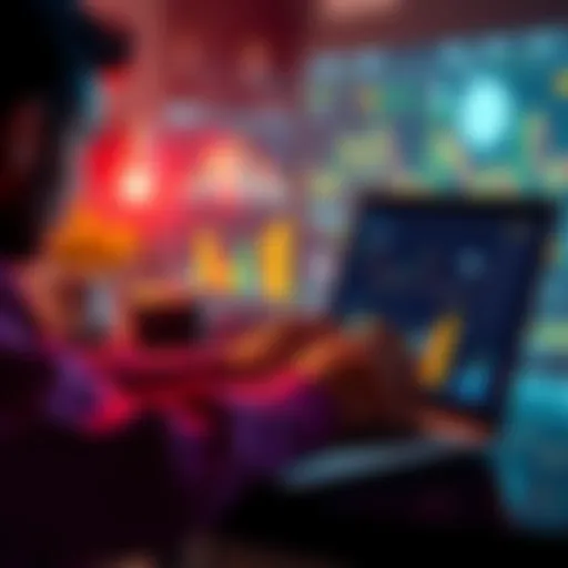 A person looking at graphs on a laptop, symbolizing earnings from crypto and DeFi investments.