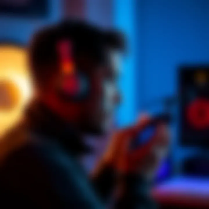 A person wearing headphones, listening to a podcast about cryptocurrency on a smartphone. The podcast logo is visible on the screen.