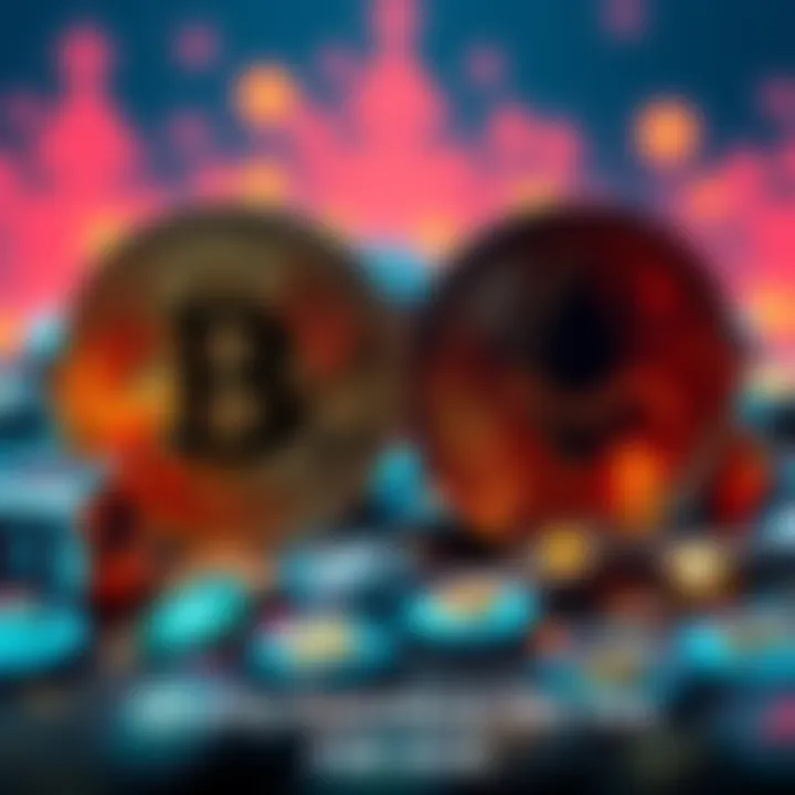 Crypto Portfolio Tips A digital illustration of Bitcoin and Ethereum logos with emerging tokens in the background, symbolizing investment strategies in cryptocurrency for 2026.