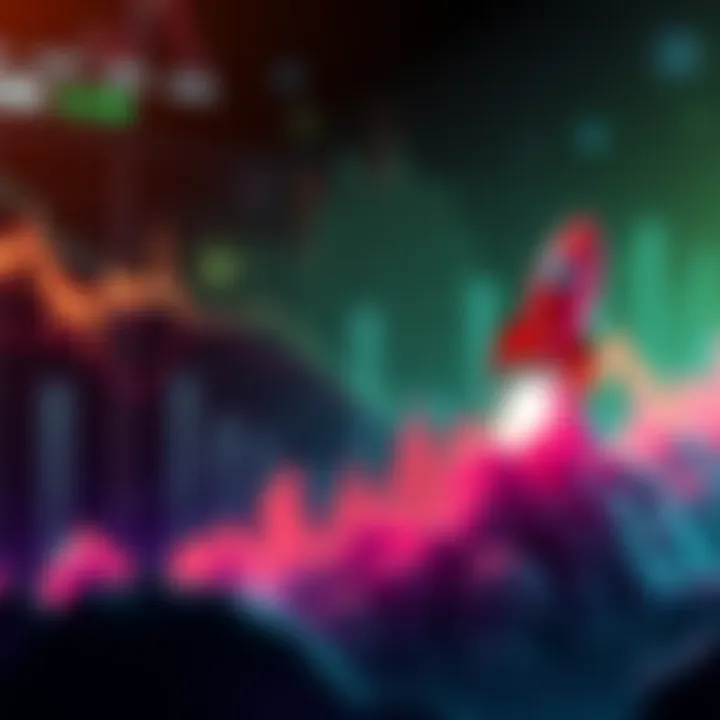 A graph showing cryptocurrency prices rising sharply with a rocket image symbolizing a potential boom.