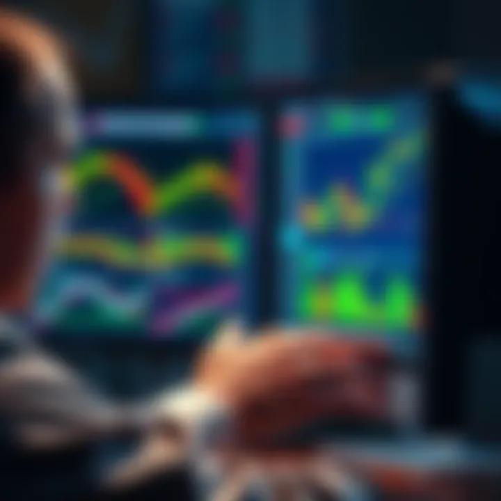 A person looking at a computer screen with a worried expression, showing cryptocurrency charts and graphs, symbolizing regrets in investment decisions.