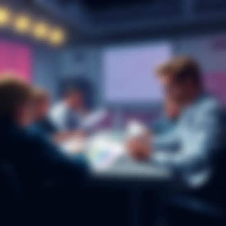 A group of people discussing crypto regulation, showing concern and uncertainty about future laws, with documents and charts on the table.