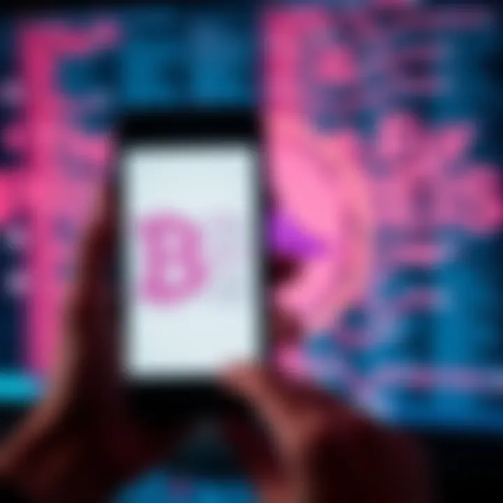 Cryptocurrency Security A hand holding a smartphone with a blurred seed phrase in the background, representing the risks of photographing sensitive information.