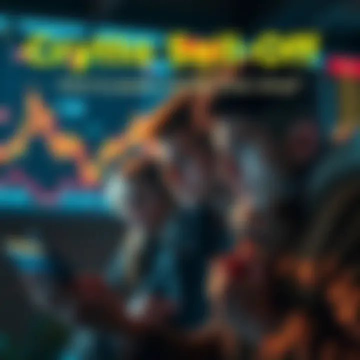 People watching cryptocurrency charts A group of people looking worried while watching cryptocurrency charts on their devices