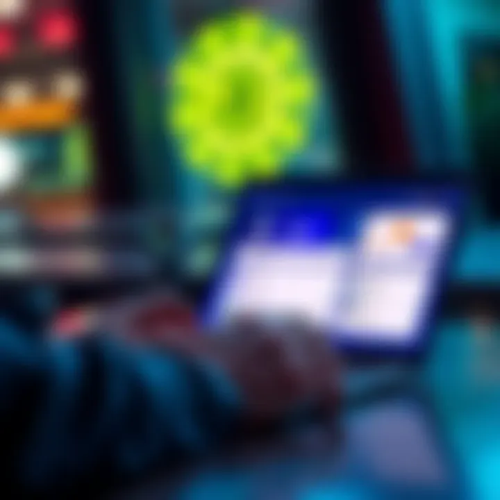 A person reviewing different crypto swap platforms on a laptop, showing various options like ChangeNOW and Godex on the screen.