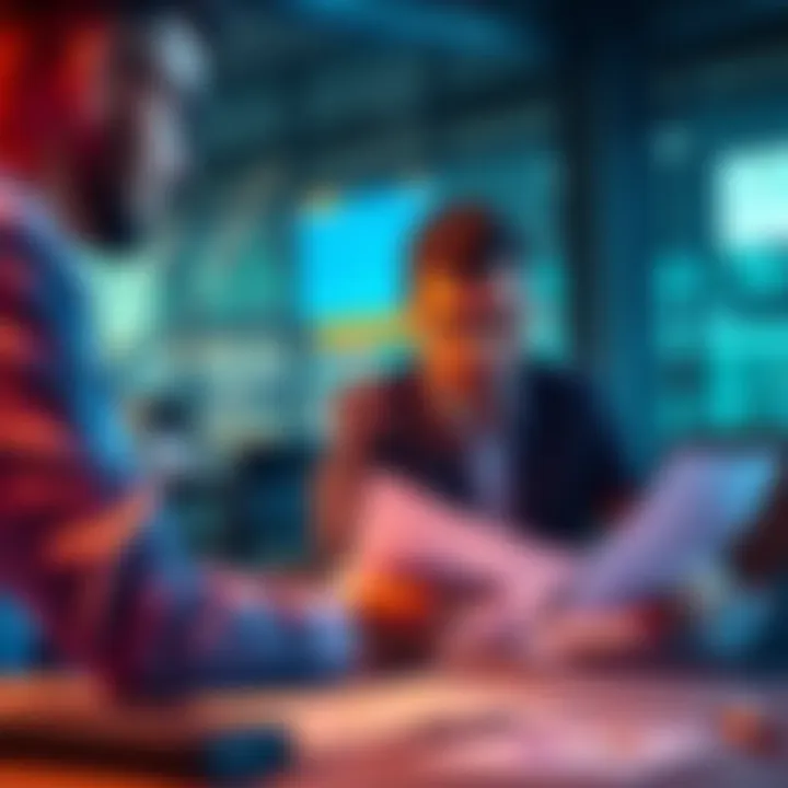 A crypto tax accountant reviewing financial documents with a client, discussing tax obligations related to cryptocurrencies.