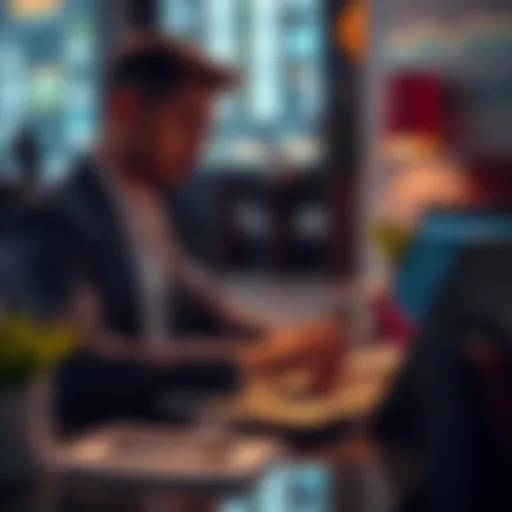 A business owner analyzing cryptocurrency transactions on a laptop with tax software open, showing graphs and charts