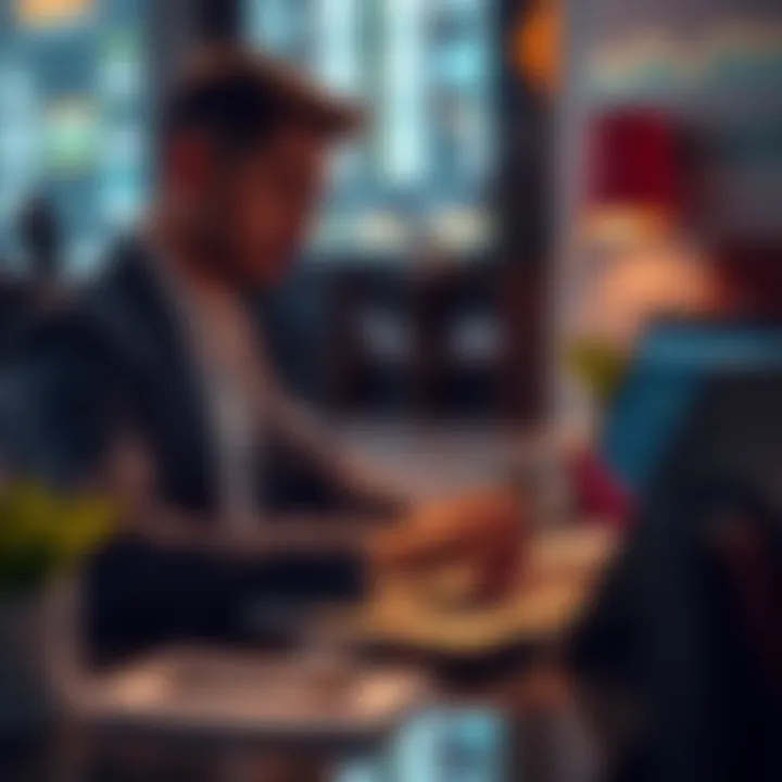 A business owner analyzing cryptocurrency transactions on a laptop with tax software open, showing graphs and charts