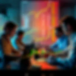 Group of traders discussing crypto strategies with charts and laptops at a table