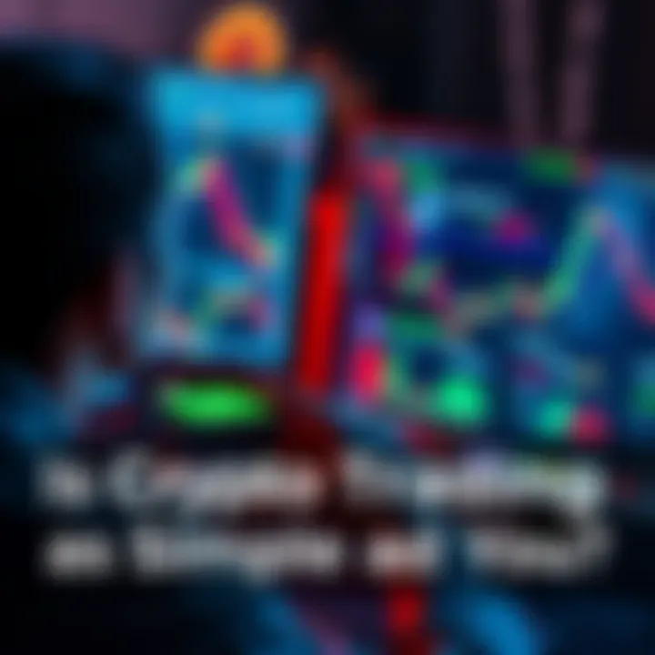 A person looking at a computer screen displaying crypto market charts and data, pondering trading strategies, with Ethereum graphics visible.