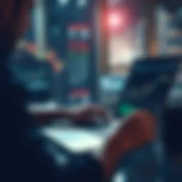 A person studying charts and graphs on a laptop while researching crypto trading strategies.