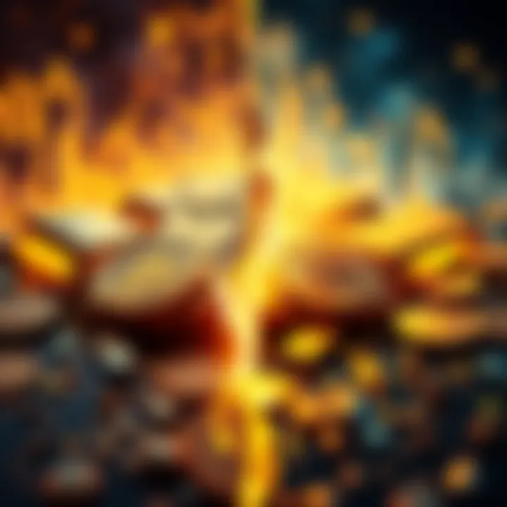 A split image showing gold bars on one side and digital cryptocurrency symbols on the other, representing the clash between traditional and digital currencies.