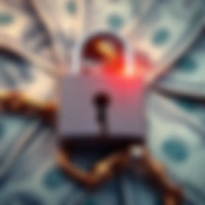 Crypto Wallet Password Leak A graphic showing a padlock with a broken chain, symbolizing the leak of a cryptocurrency wallet password, with dollar bills in the background to represent the stolen $4.4 million.