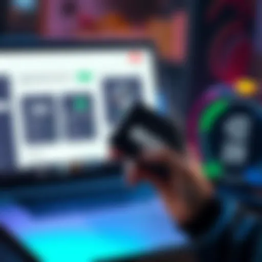 A person holding a Ledger wallet with a digital currency symbol and a laptop showing a user-friendly platform for direct transactions.