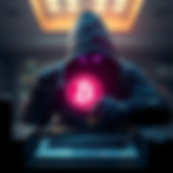 A graphic showing a hacker stealing cryptocurrency funds, with a logo of Bybit prominently featured, representing a major theft.