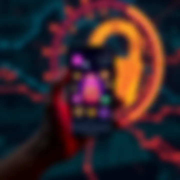 A person holding a smartphone displaying cryptocurrency symbols with a background of a digital lock representing security and privacy concerns.