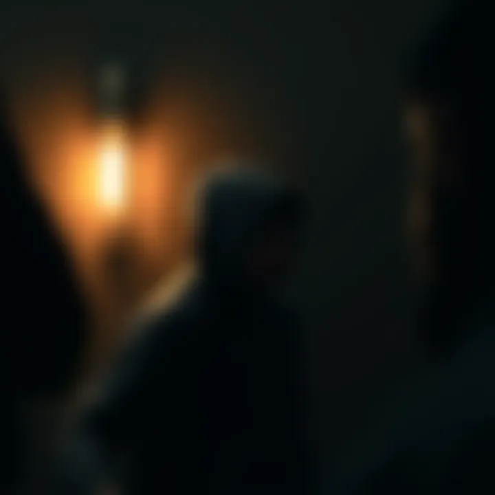 A somber scene depicting a student in distress, surrounded by dark shadows, symbolizing the violent crime linked to cryptocurrency theft. The atmosphere is tense and chilling.