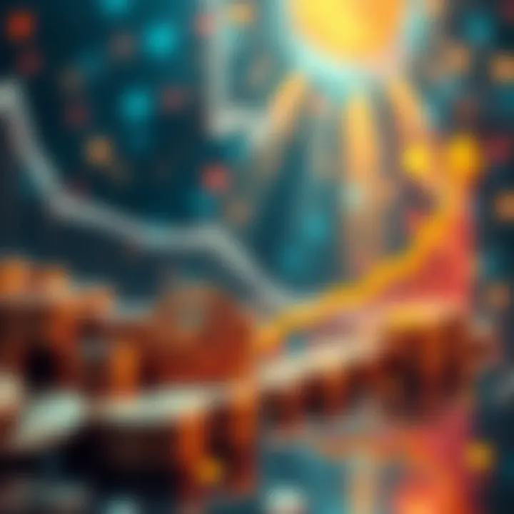 An abstract representation of a thriving financial future with digital coins and upward graphs symbolizing growth