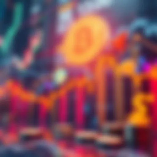 An upward trend graph showing cryptocurrency prices with dollar signs and altcoin symbols in the background