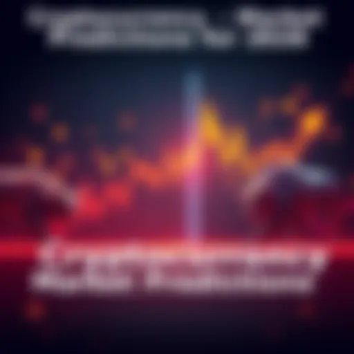 A graph showing fluctuating cryptocurrency values with bullish and bearish trends illustrated on either side, representing market predictions for 2026.