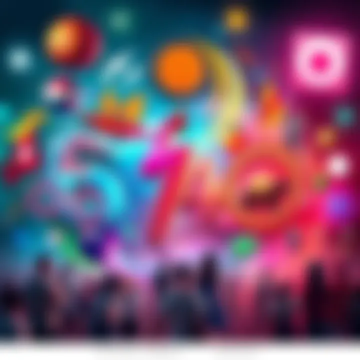 An artistic representation showing various cultural symbols associated with the number 69420, surrounded by vibrant colors and community elements.