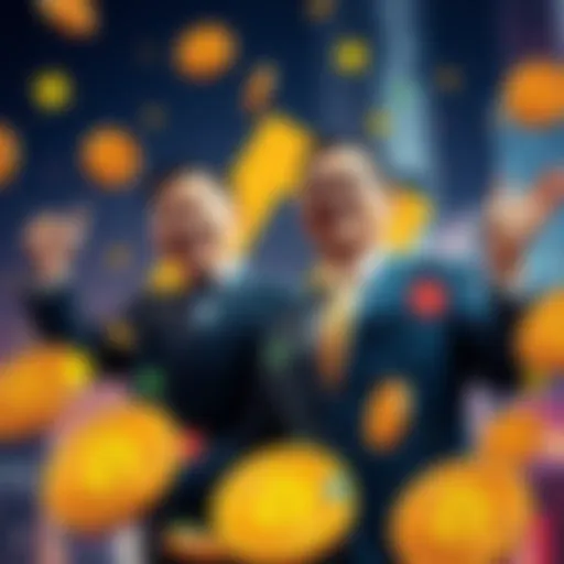 CZ and Binance celebrate the dismissal of a terrorism lawsuit with a positive backdrop of cryptocurrency symbols