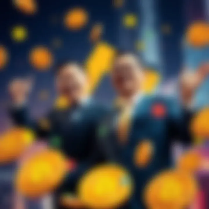 CZ and Binance celebrate the dismissal of a terrorism lawsuit with a positive backdrop of cryptocurrency symbols