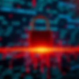 A digital lock overlaid on a background of computer code, symbolizing a security breach in data privacy.