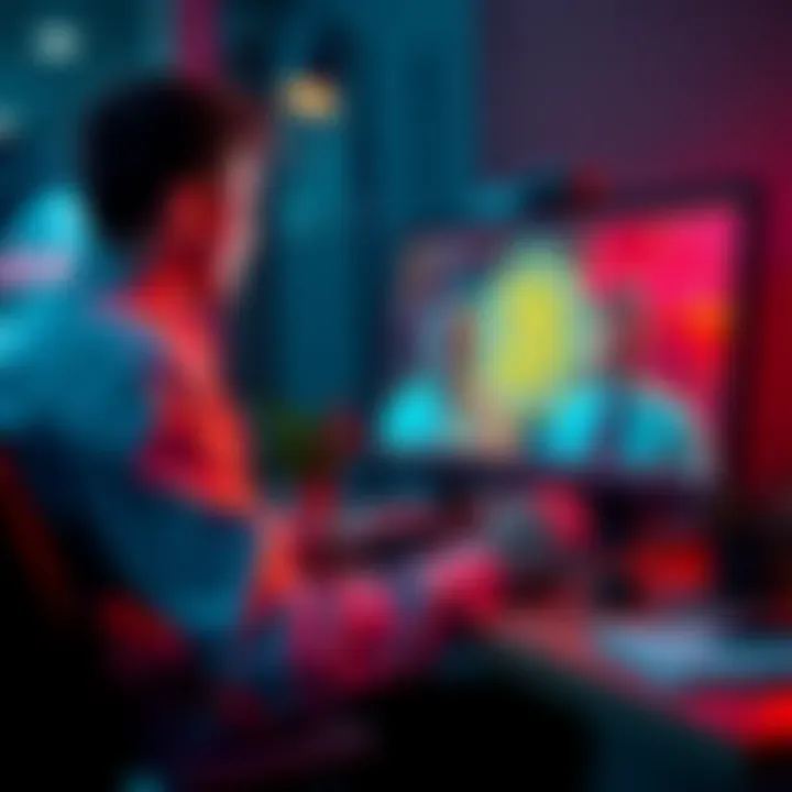 A person sitting at a computer, engaging in a heated online discussion about Bitcoin, with contrasting views visible on the screen.