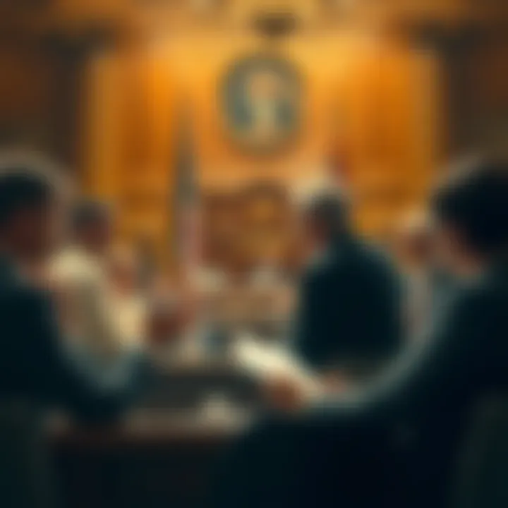 A group of lawmakers discussing the CLARITY Act in a legislative chamber, highlighting the tension and uncertainty around its future.