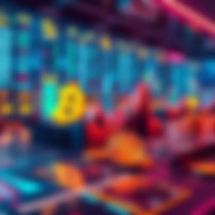 Visual representation of decentralized exchanges with cryptocurrency themes