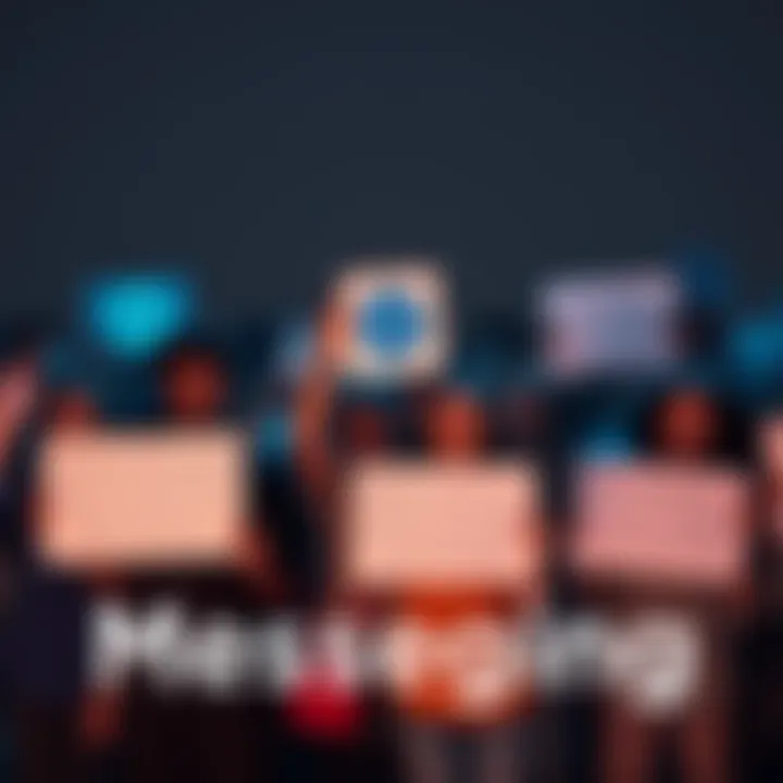 A group of diverse people supporting a messaging platform, holding signs advocating for privacy and security in digital communication.